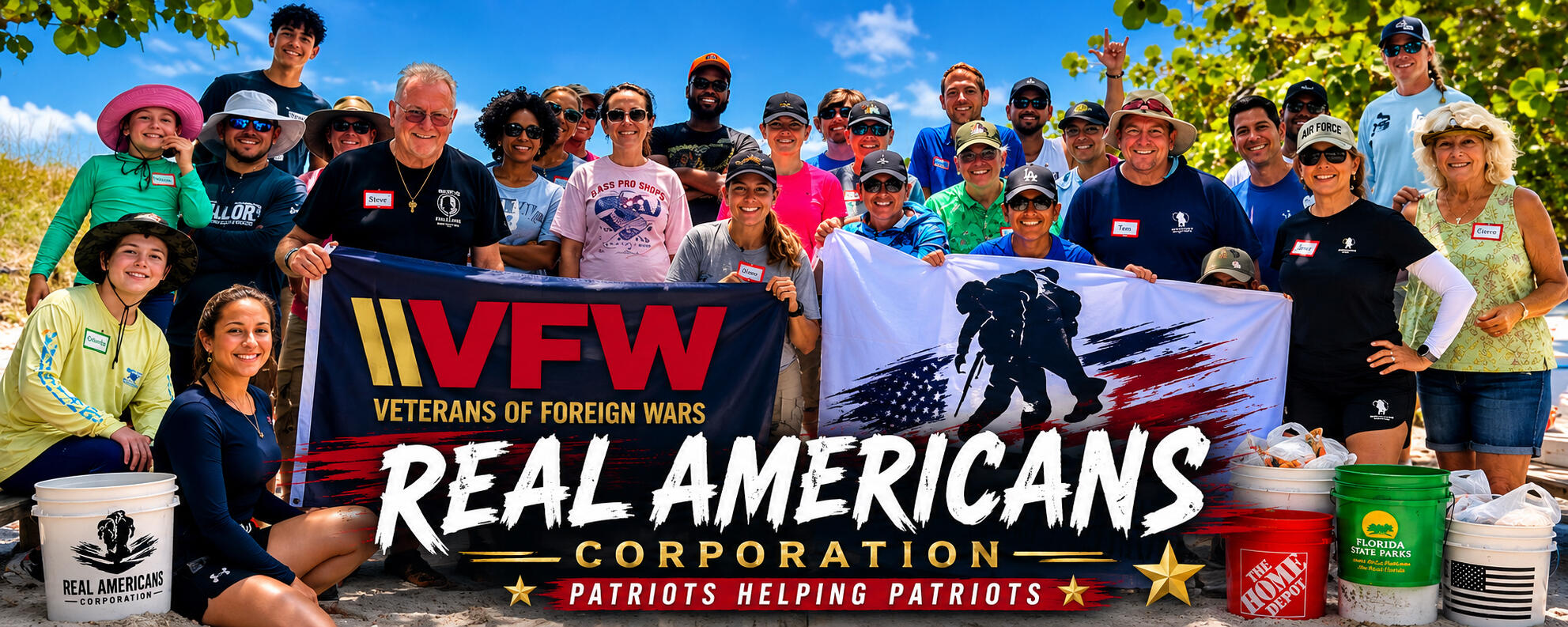 REAL AMERICANS CORPORATION partnered with VFW POST 1966 for a beach clean up.