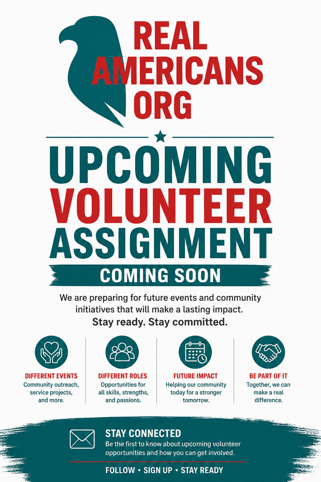 REAL AMERICANS CORPORATION recruiting flyer for volunteers.